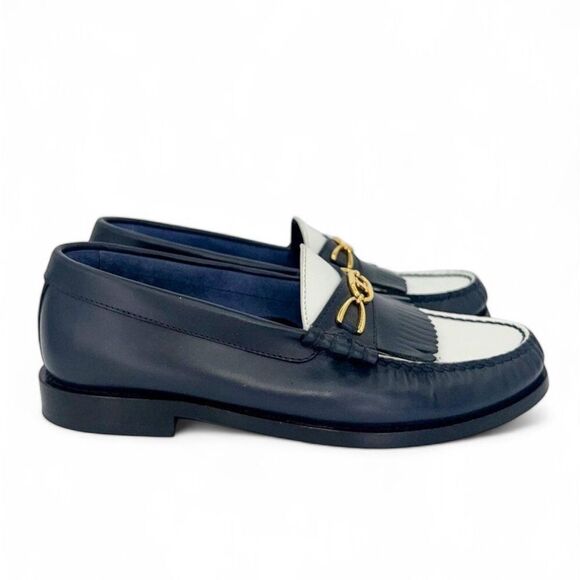 CELINE Women's Luco Triomphe Navy & White Horsebit CC Logo Loafers Size … - Picture 3 of 12